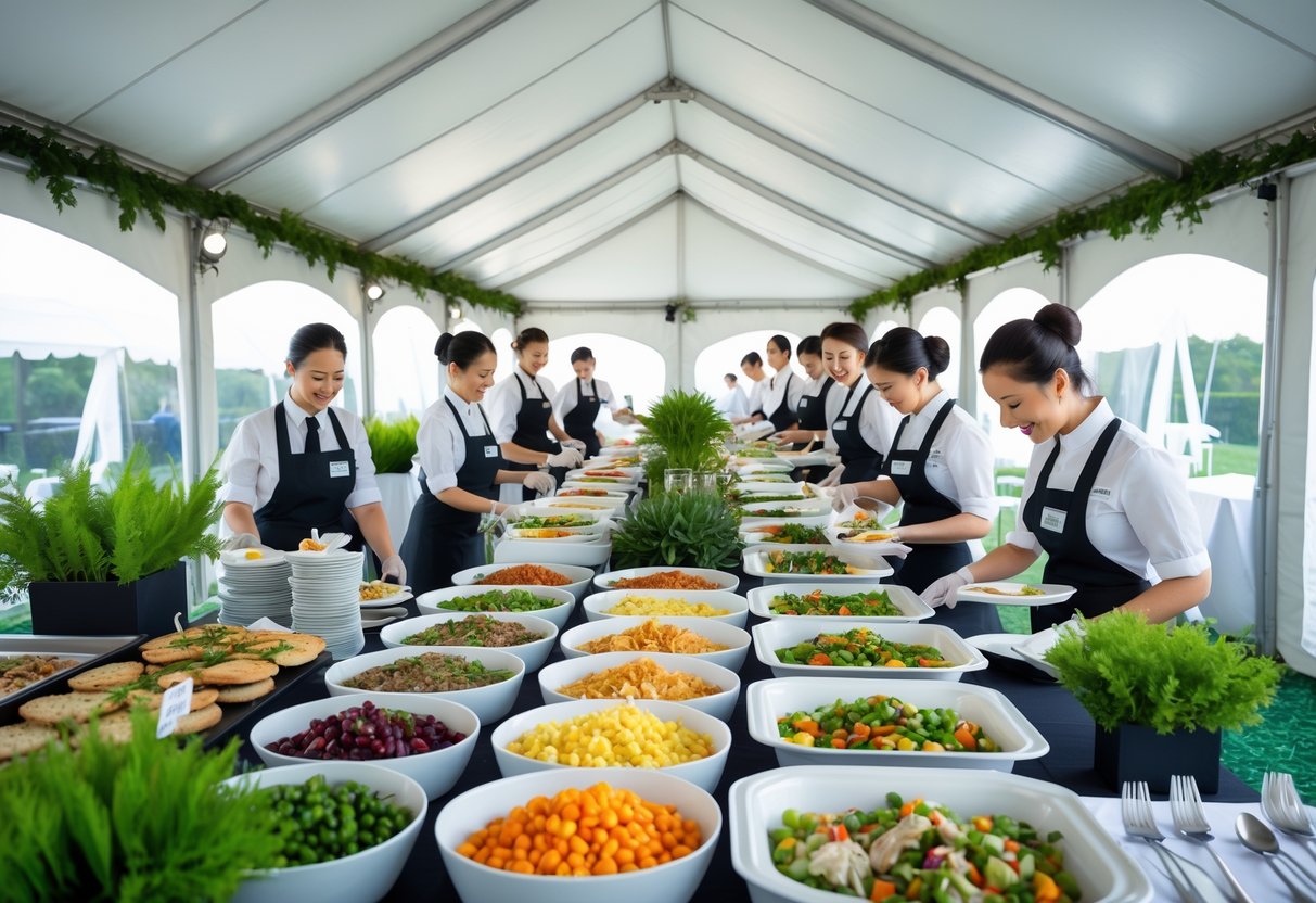 Sure, here is the translation without any signs:Plan buffet and serving in tent without waste